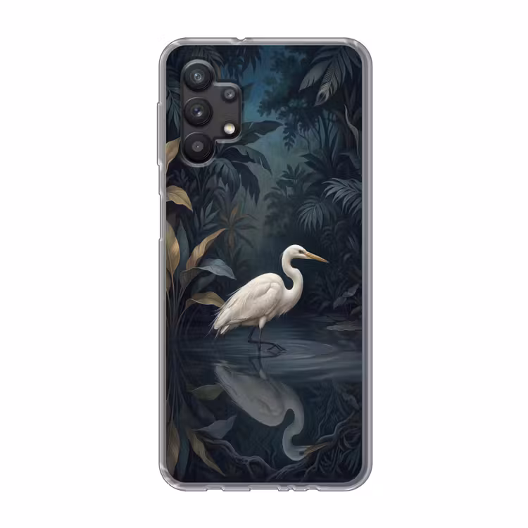 Reiger - Water - Natuur - Modern - Wit Telefoonhoesje Samsung Galaxy A32 5G klein -3d