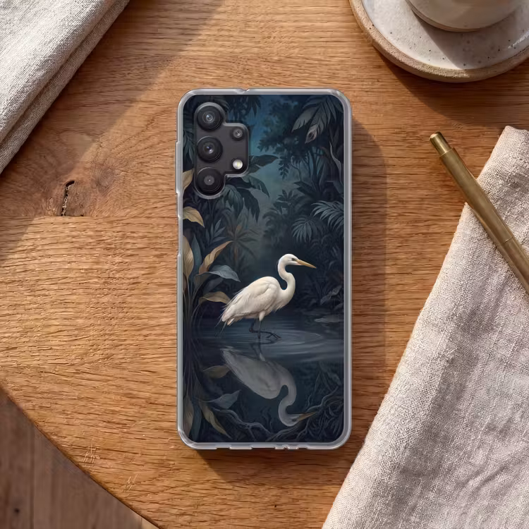 Reiger - Water - Natuur - Modern - Wit Telefoonhoesje Samsung Galaxy A32 5G klein -sfeer1