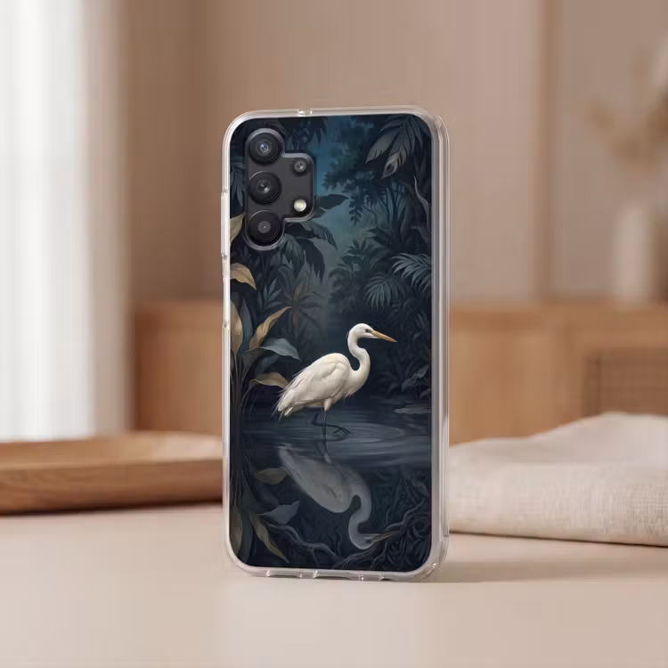 Reiger - Water - Natuur - Modern - Wit Telefoonhoesje Samsung Galaxy A32 5G klein -sfeer2