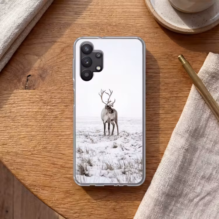 Rendier - Gewei - Sneeuw - Winter Telefoonhoesje Samsung Galaxy A32 5G klein -sfeer1