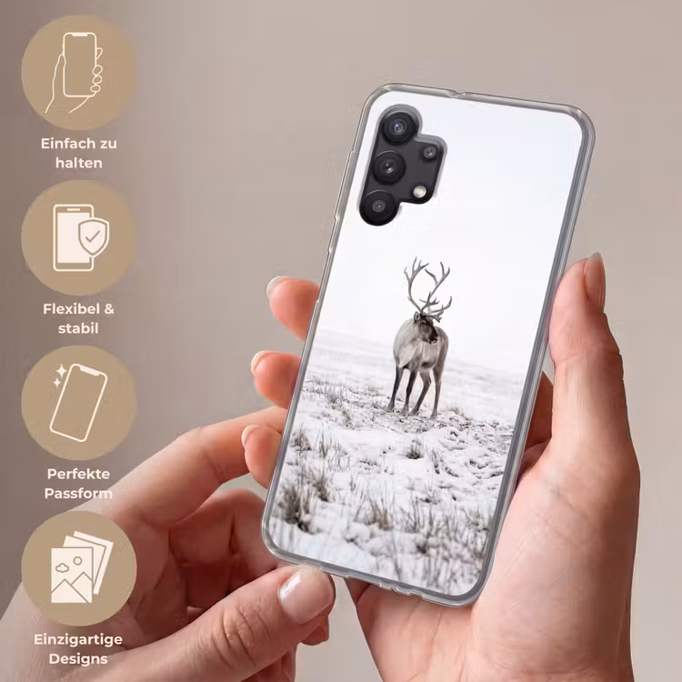 Rendier - Gewei - Sneeuw - Winter Telefoonhoesje Samsung Galaxy A32 5G klein -sfeer3_DE