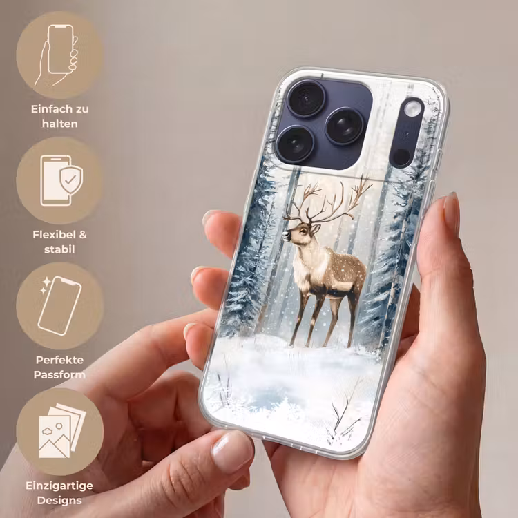 Rendier - Sneeuw - Woud - Wit Telefoonhoesje iPhone 17 Pro klein -sfeer3_DE