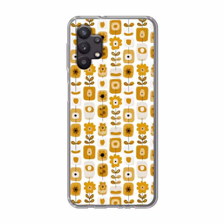 Retro - Abstract - Bloemen - Okergeel Telefoonhoesje Samsung Galaxy A32 5G klein 346 -3d