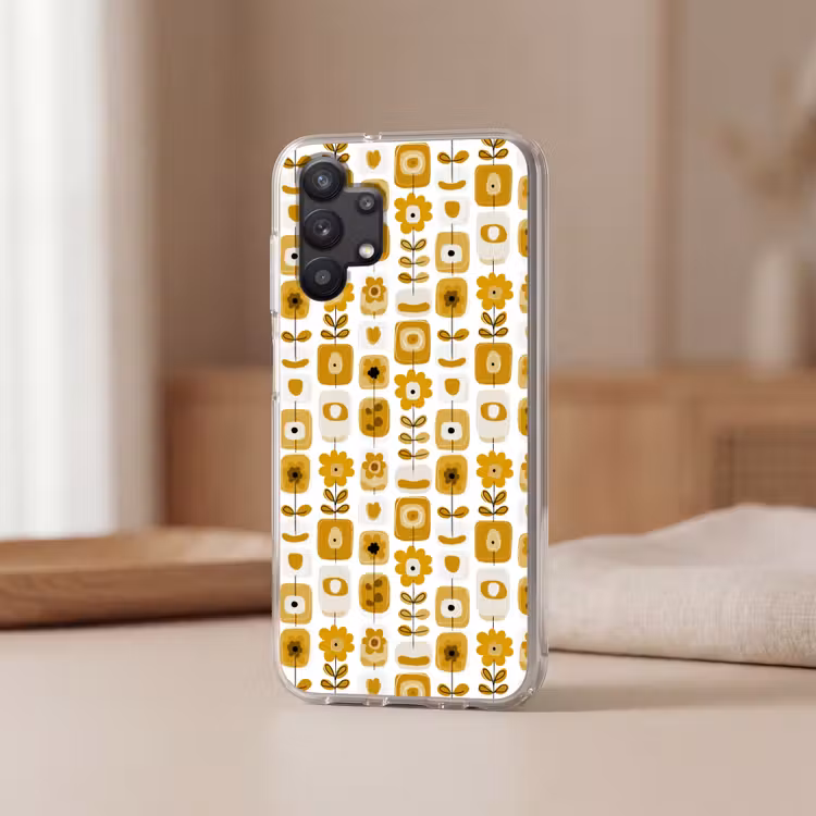 Retro - Abstract - Bloemen - Okergeel Telefoonhoesje Samsung Galaxy A32 5G klein 346 -sfeer2