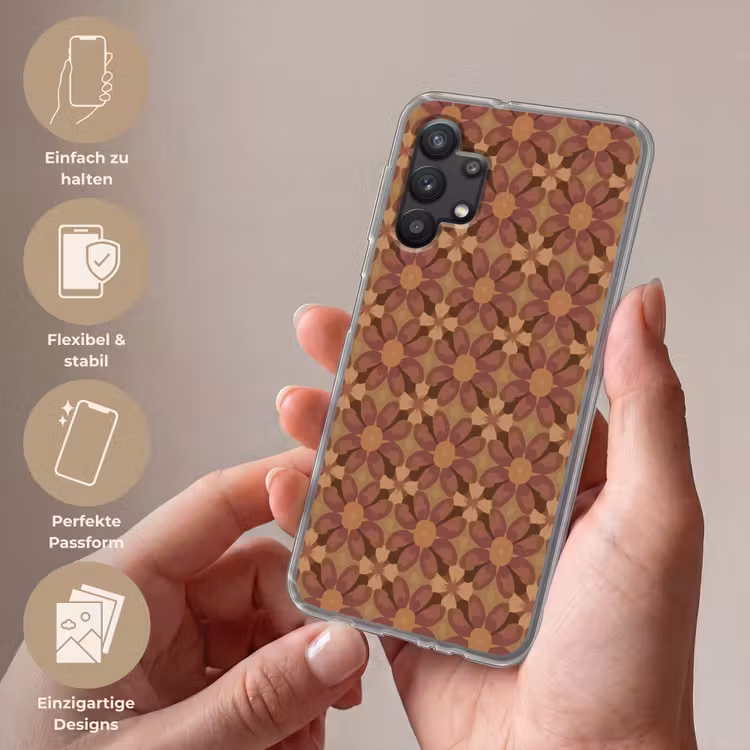Retro - Bloemen - Bruin Telefoonhoesje Samsung Galaxy A32 5G klein 346 -sfeer3_DE