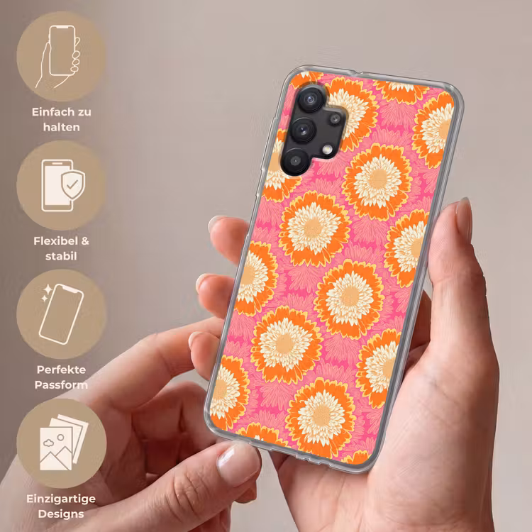 Retro - Bloemen - Kleurrijk Telefoonhoesje Samsung Galaxy A32 5G klein 346 -sfeer3_DE