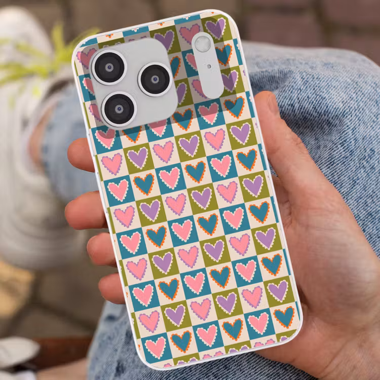 Retro - Kleuren - Patroon - Hartjes Telefoonhoesje iPhone 17 Pro klein 878 -sfeer2