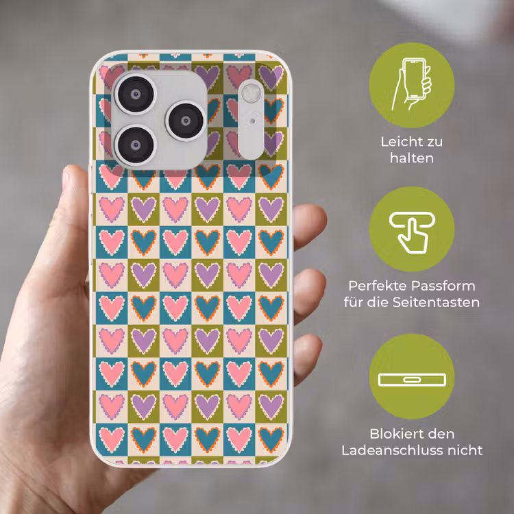Retro - Kleuren - Patroon - Hartjes Telefoonhoesje iPhone 17 Pro klein 878 -sfeer3_DE