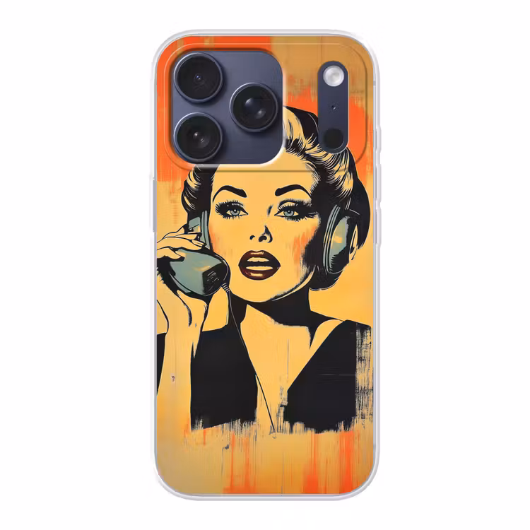 Retro - Vrouw - Koptelefoon - Oranje Telefoonhoesje iPhone 17 Pro klein -3d