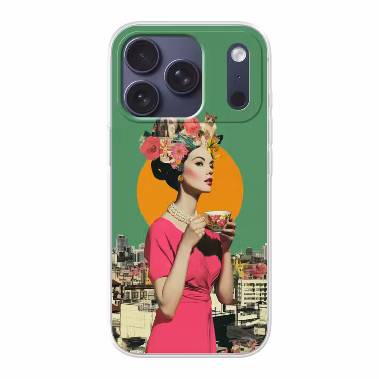 Retro - Vrouw - Stad - Zon Telefoonhoesje iPhone 17 Pro klein -3d