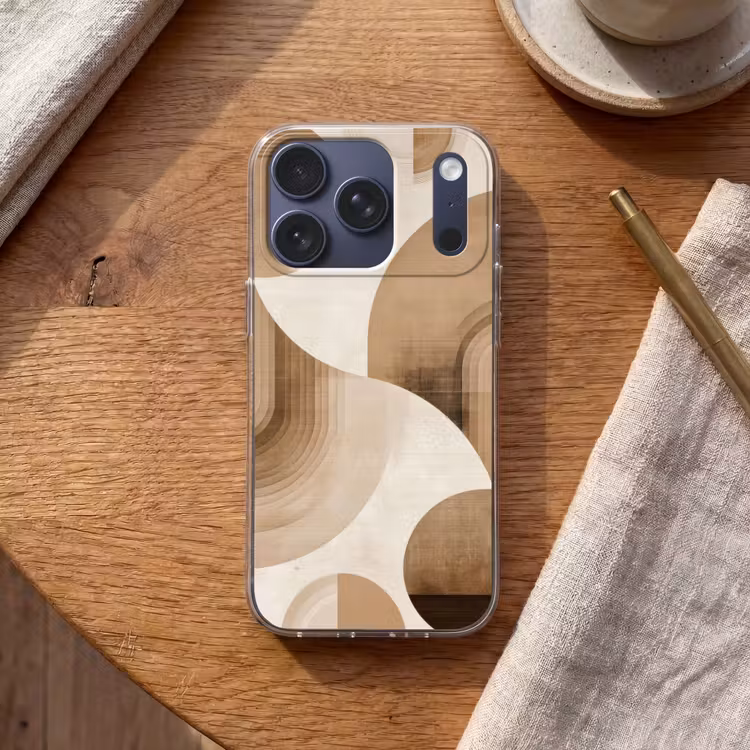 Retro - Geometrische lagen - Aardetinten Telefoonhoesje iPhone 17 Pro klein -sfeer1