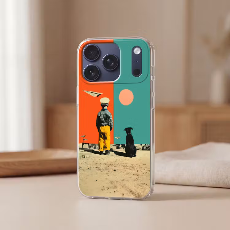 Retro - Jongen - Hond - Rood - Groen Telefoonhoesje iPhone 17 Pro klein -sfeer2