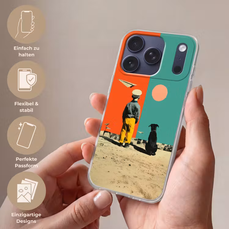 Retro - Jongen - Hond - Rood - Groen Telefoonhoesje iPhone 17 Pro klein -sfeer3_DE