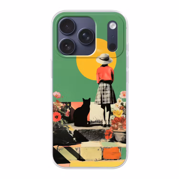 Retro - Meisje - Kat - Zon Telefoonhoesje iPhone 17 Pro klein -3d