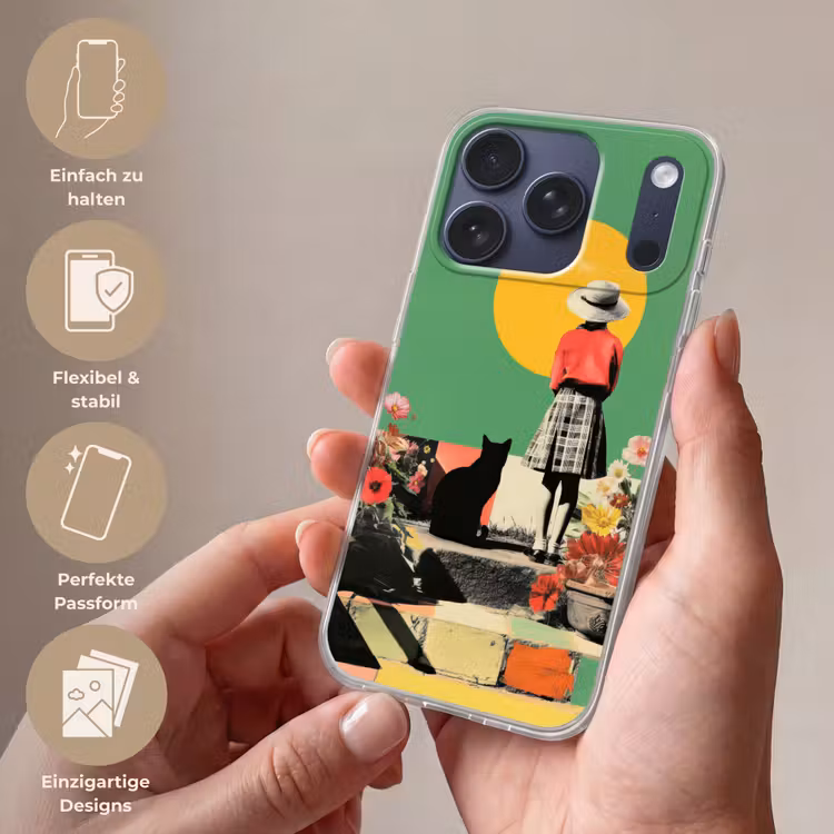 Retro - Meisje - Kat - Zon Telefoonhoesje iPhone 17 Pro klein -sfeer3_DE