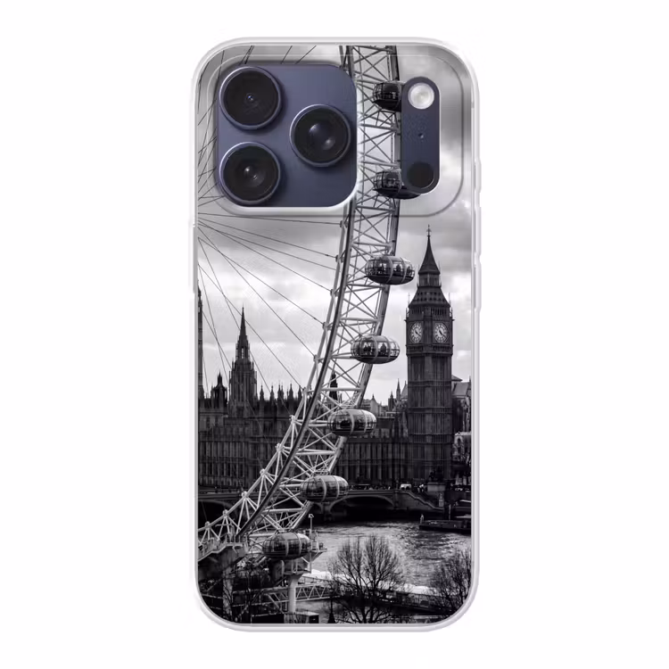 Reuzenrad - Klokkentoren - Architectuur - Zwart-wit - Stad Telefoonhoesje iPhone 17 Pro klein -3d