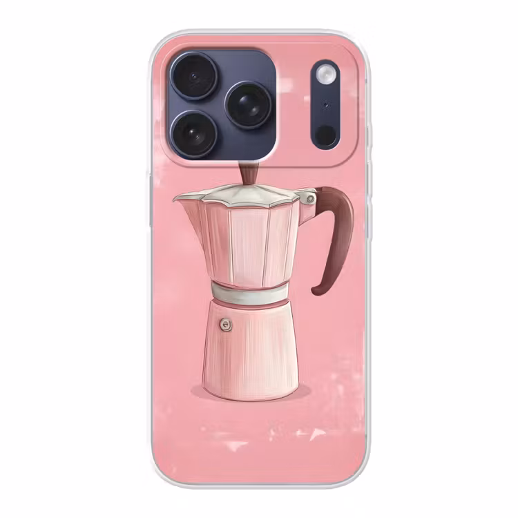 Roze - Mokkapot - Illustratie - Koffie Telefoonhoesje iPhone 17 Pro klein -3d