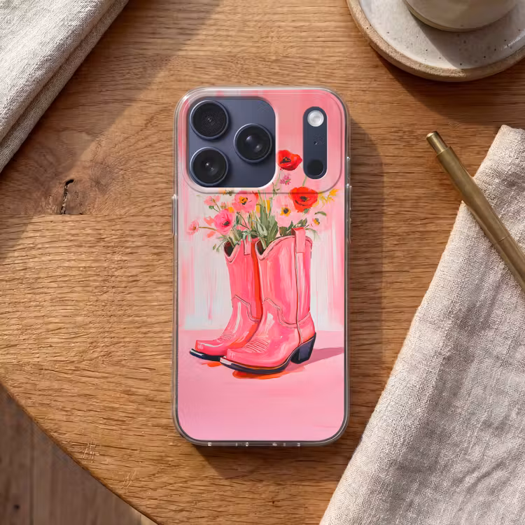 Roze - Bloemen - Cowboy Telefoonhoesje iPhone 17 Pro klein -sfeer1