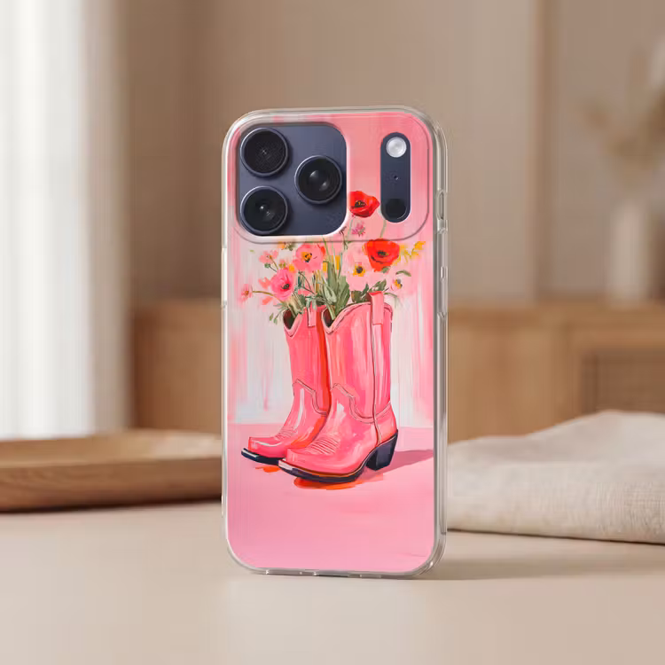 Roze - Bloemen - Cowboy Telefoonhoesje iPhone 17 Pro klein -sfeer2