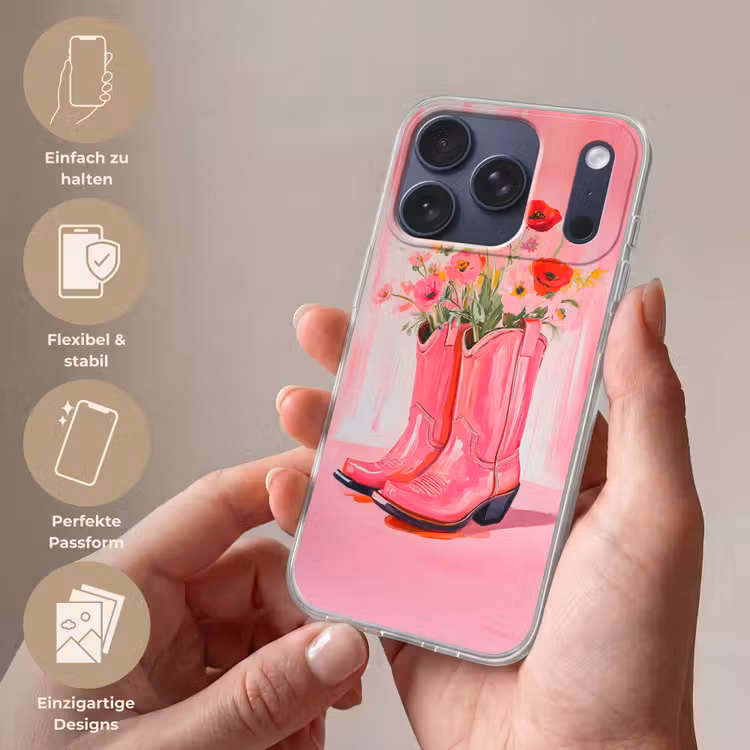 Roze - Bloemen - Cowboy Telefoonhoesje iPhone 17 Pro klein -sfeer3_DE