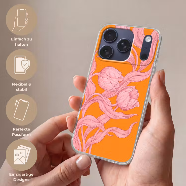 Handyhülle - Rosa Blumen – Modern - Roze bloemen - Modern Telefoonhoesje iPhone 17 Pro klein