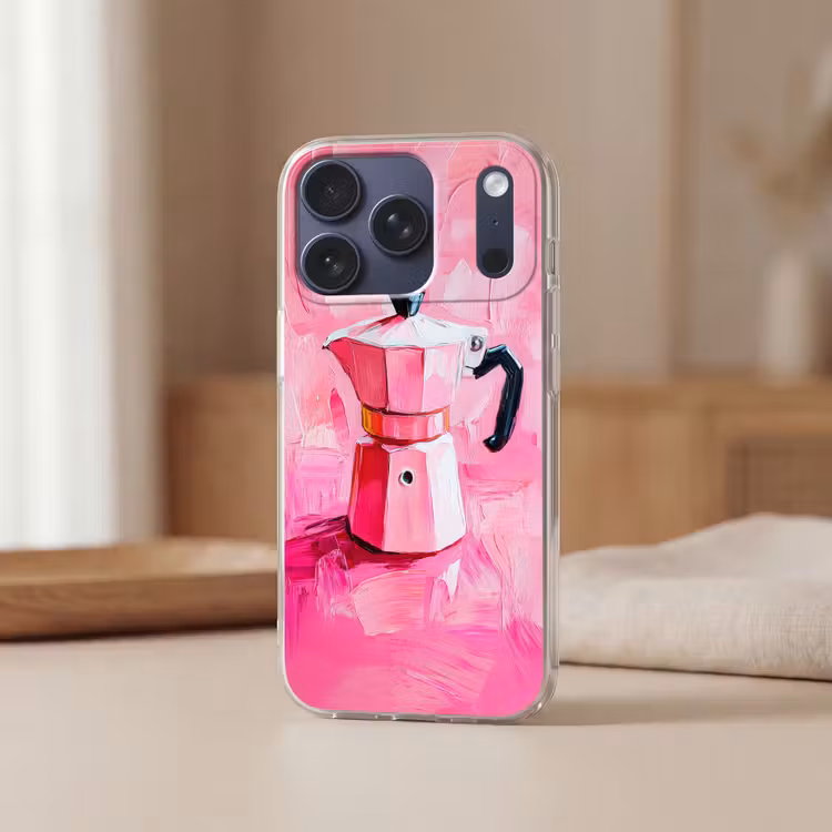 Roze - Verf - Coffee Telefoonhoesje iPhone 17 Pro klein -sfeer2