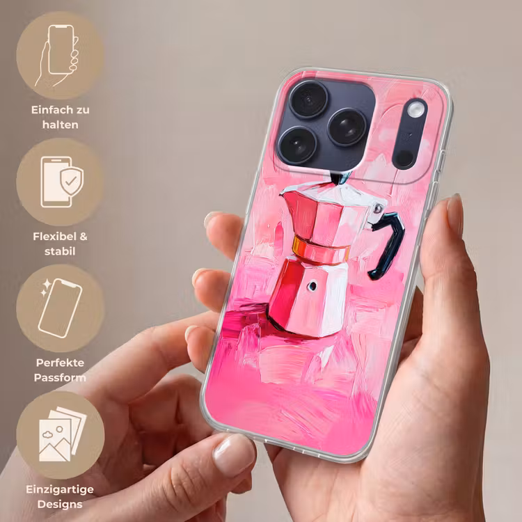 Roze - Verf - Coffee Telefoonhoesje iPhone 17 Pro klein -sfeer3_DE