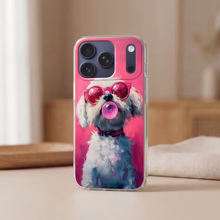 Pink - Hond - Bubbel Telefoonhoesje iPhone 17 Pro klein -sfeer2