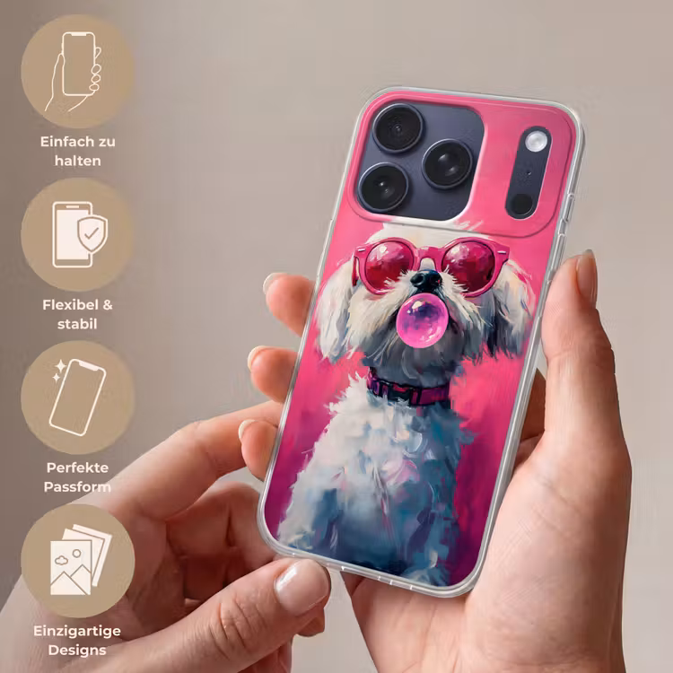 Pink - Hond - Bubbel Telefoonhoesje iPhone 17 Pro klein -sfeer3_DE