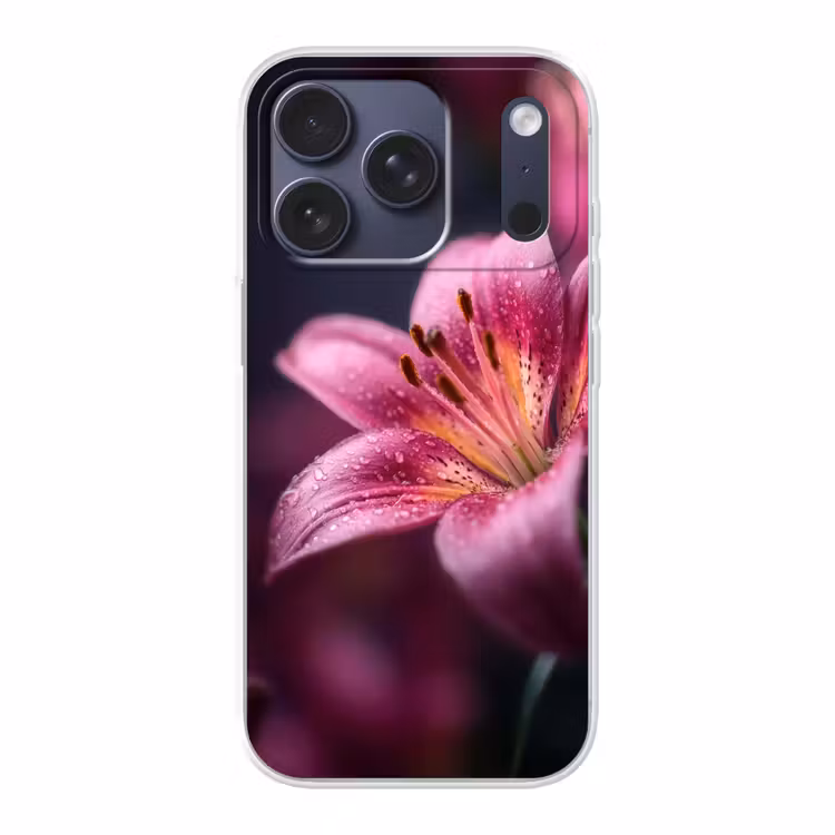Roze - lelie - Dauwdruppels Telefoonhoesje iPhone 17 Pro klein -3d