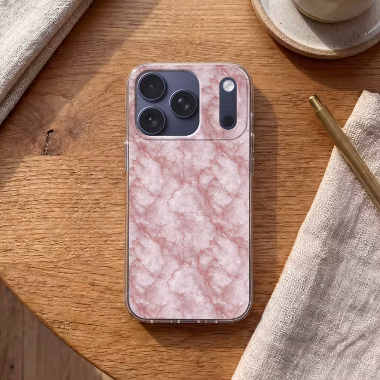 Roze - Kwartsmarmer - Aders Telefoonhoesje iPhone 17 Pro klein 878 -sfeer1