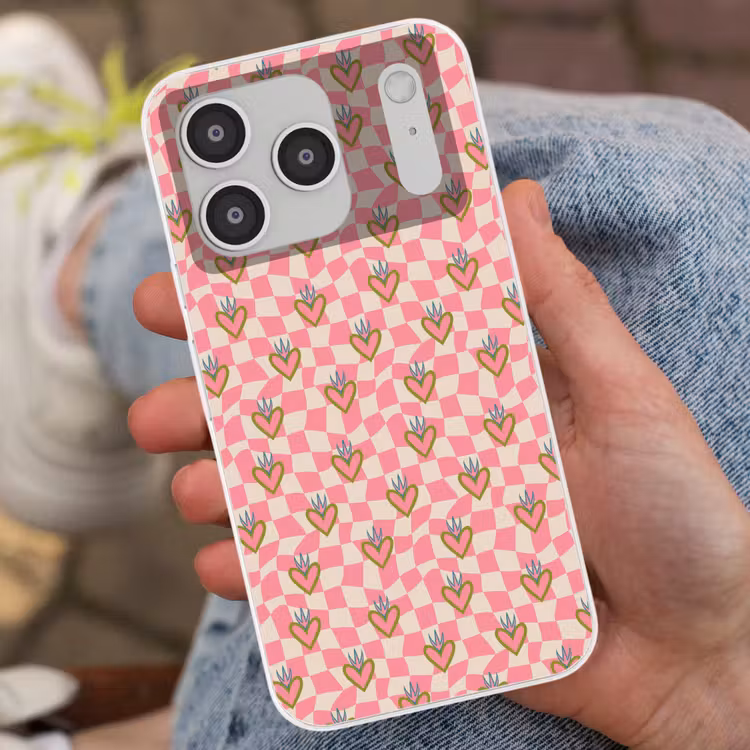 Roze - Retro - Patroon - Geblokt Telefoonhoesje iPhone 17 Pro klein 878 -sfeer2