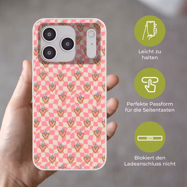 Roze - Retro - Patroon - Geblokt Telefoonhoesje iPhone 17 Pro klein 878 -sfeer3_DE