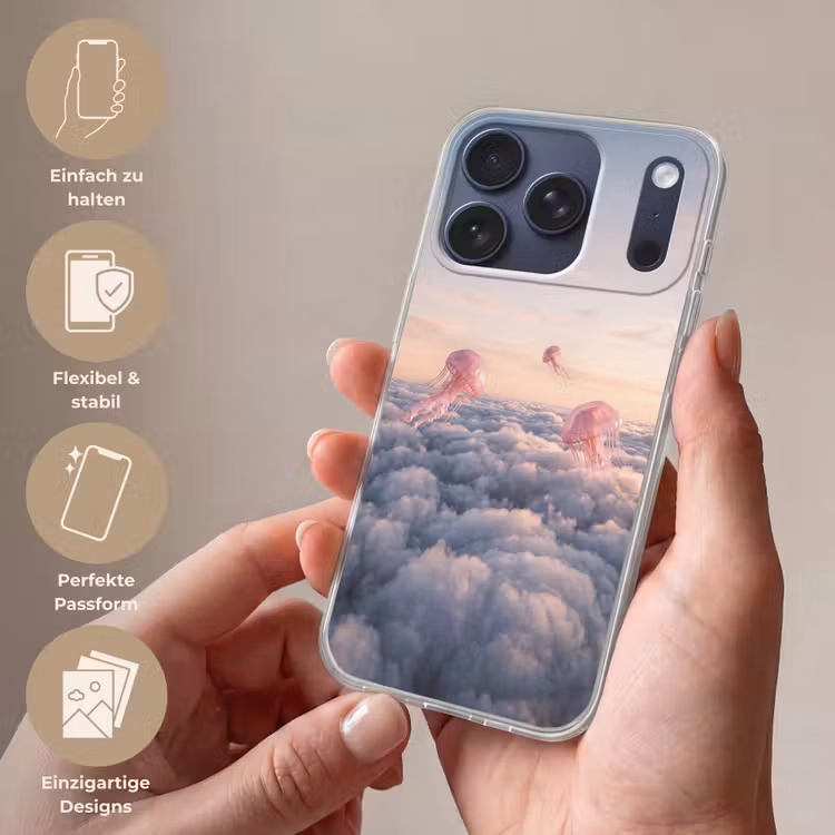 Handyhülle - Rosa Tier – Wolken - Roze dier - Wolken Telefoonhoesje iPhone 17 Pro klein