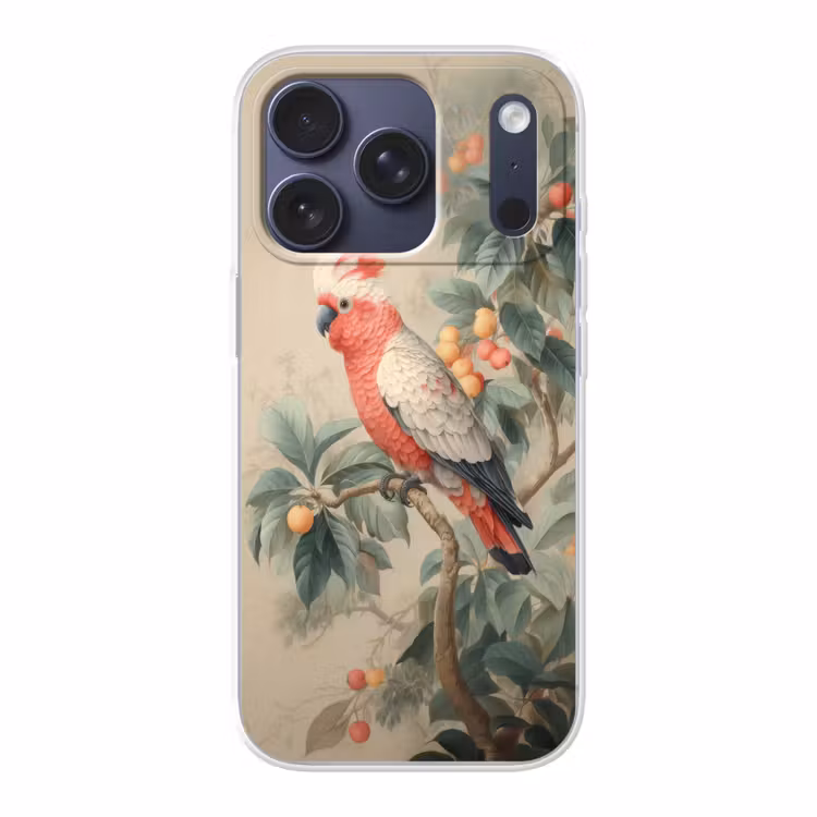 Roze kuifkaketoe - Tak met vruchten - Bladeren Telefoonhoesje iPhone 17 Pro klein -3d
