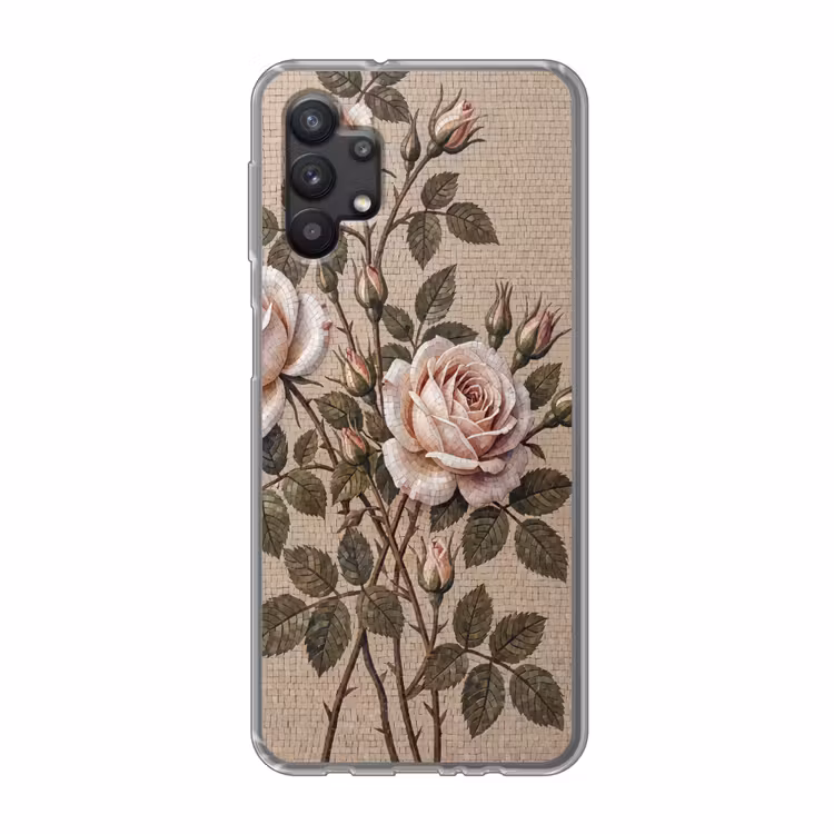 Roos - Mozaïek - Bloemen - Klassiek - Beige Telefoonhoesje Samsung Galaxy A32 5G klein -3d