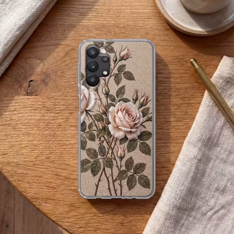 Roos - Mozaïek - Bloemen - Klassiek - Beige Telefoonhoesje Samsung Galaxy A32 5G klein -sfeer1