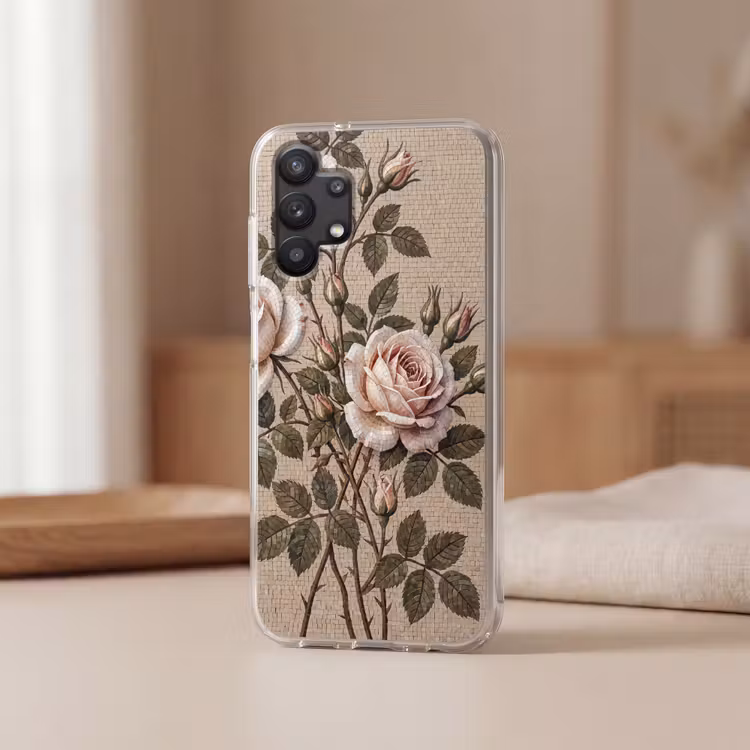 Roos - Mozaïek - Bloemen - Klassiek - Beige Telefoonhoesje Samsung Galaxy A32 5G klein -sfeer2