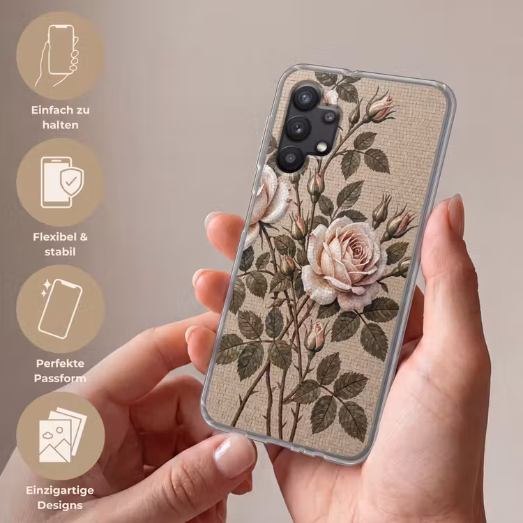 Roos - Mozaïek - Bloemen - Klassiek - Beige Telefoonhoesje Samsung Galaxy A32 5G klein -sfeer3_DE