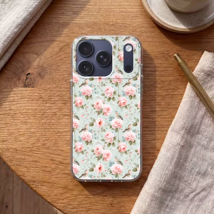 Rozen - Vogels - Pastel - Kleurrijk Telefoonhoesje iPhone 17 Pro klein 878 -sfeer1