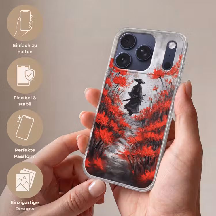 Rode bloemen - mistig - Man Telefoonhoesje iPhone 17 Pro klein -sfeer3_DE