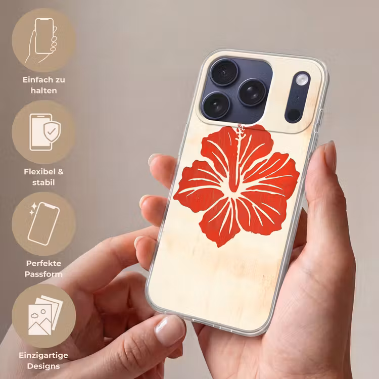 Rode hibiscusbloem - Textuur achtergrond - Beige Telefoonhoesje iPhone 17 Pro klein -sfeer3_DE