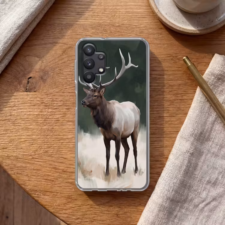 Edelhert - Gewei - Schildering - Rustiek Telefoonhoesje Samsung Galaxy A32 5G klein -sfeer1
