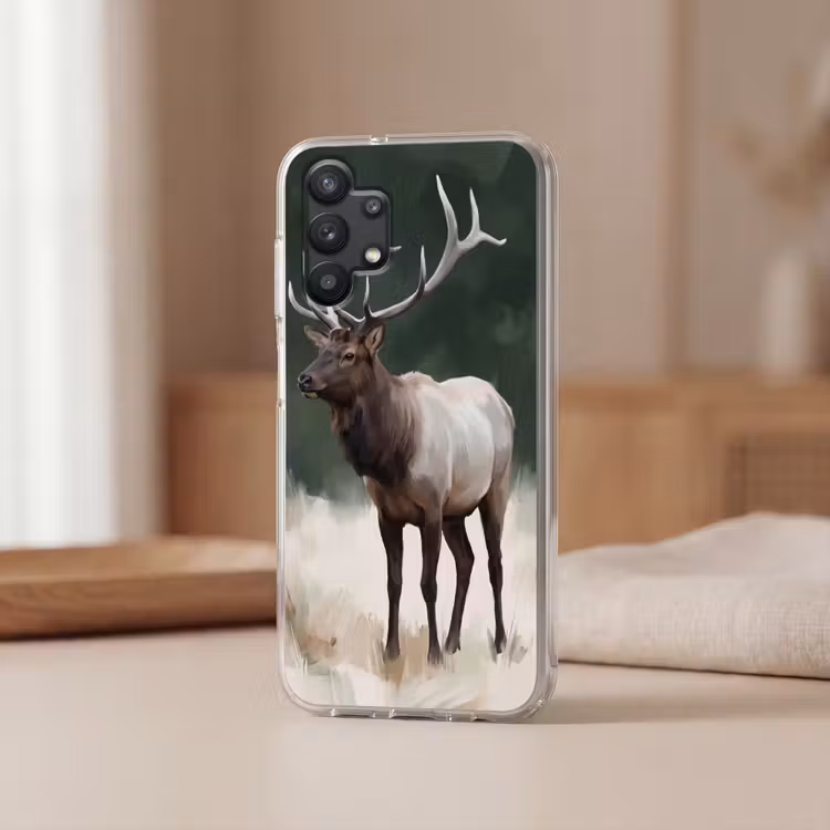 Edelhert - Gewei - Schildering - Rustiek Telefoonhoesje Samsung Galaxy A32 5G klein -sfeer2