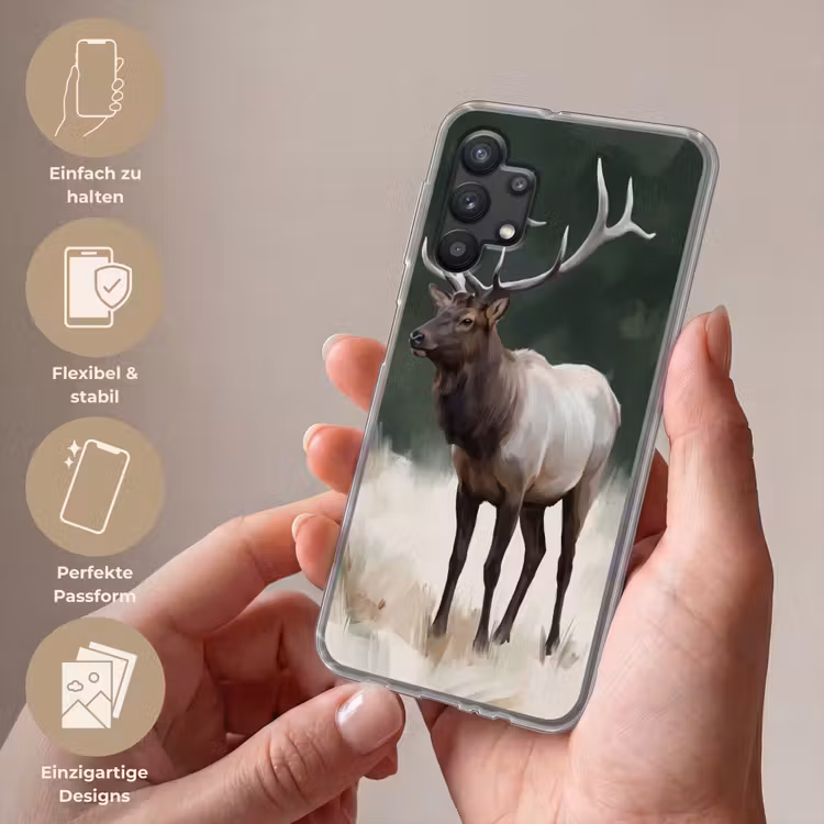 Edelhert - Gewei - Schildering - Rustiek Telefoonhoesje Samsung Galaxy A32 5G klein -sfeer3_DE