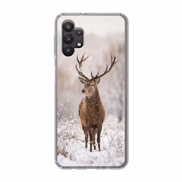 Edelhert - Bos - Sneeuw - Winter - Majestueus Telefoonhoesje Samsung Galaxy A32 5G klein -3d