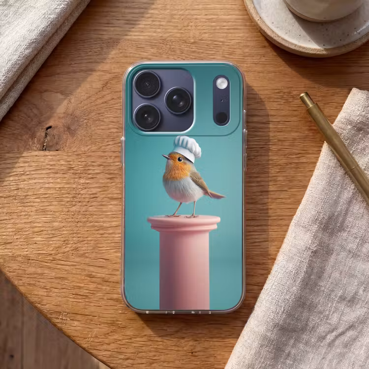 Roodborstje - Vogel - Koksmuts - Sokkel Telefoonhoesje iPhone 17 Pro klein -sfeer1