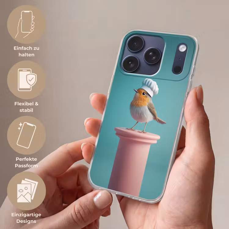 Roodborstje - Vogel - Koksmuts - Sokkel Telefoonhoesje iPhone 17 Pro klein -sfeer3_DE
