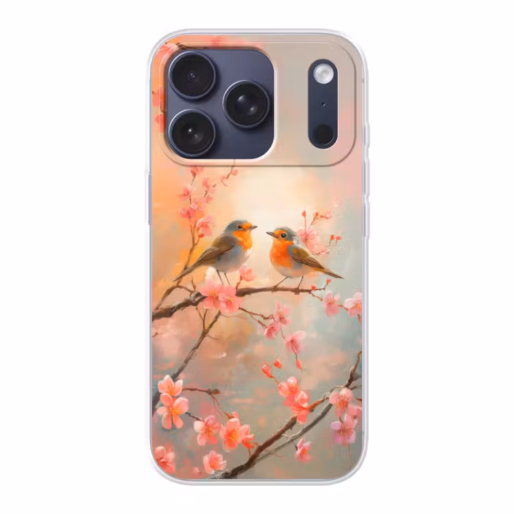 Roodborstjes - Sierlijk - Bloesemtak Telefoonhoesje iPhone 17 Pro klein -3d