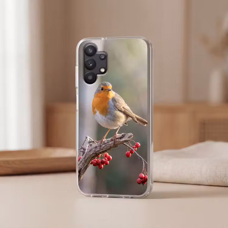 Roodborst - Tak - Bessen - Natuur Telefoonhoesje Samsung Galaxy A32 5G klein -sfeer2